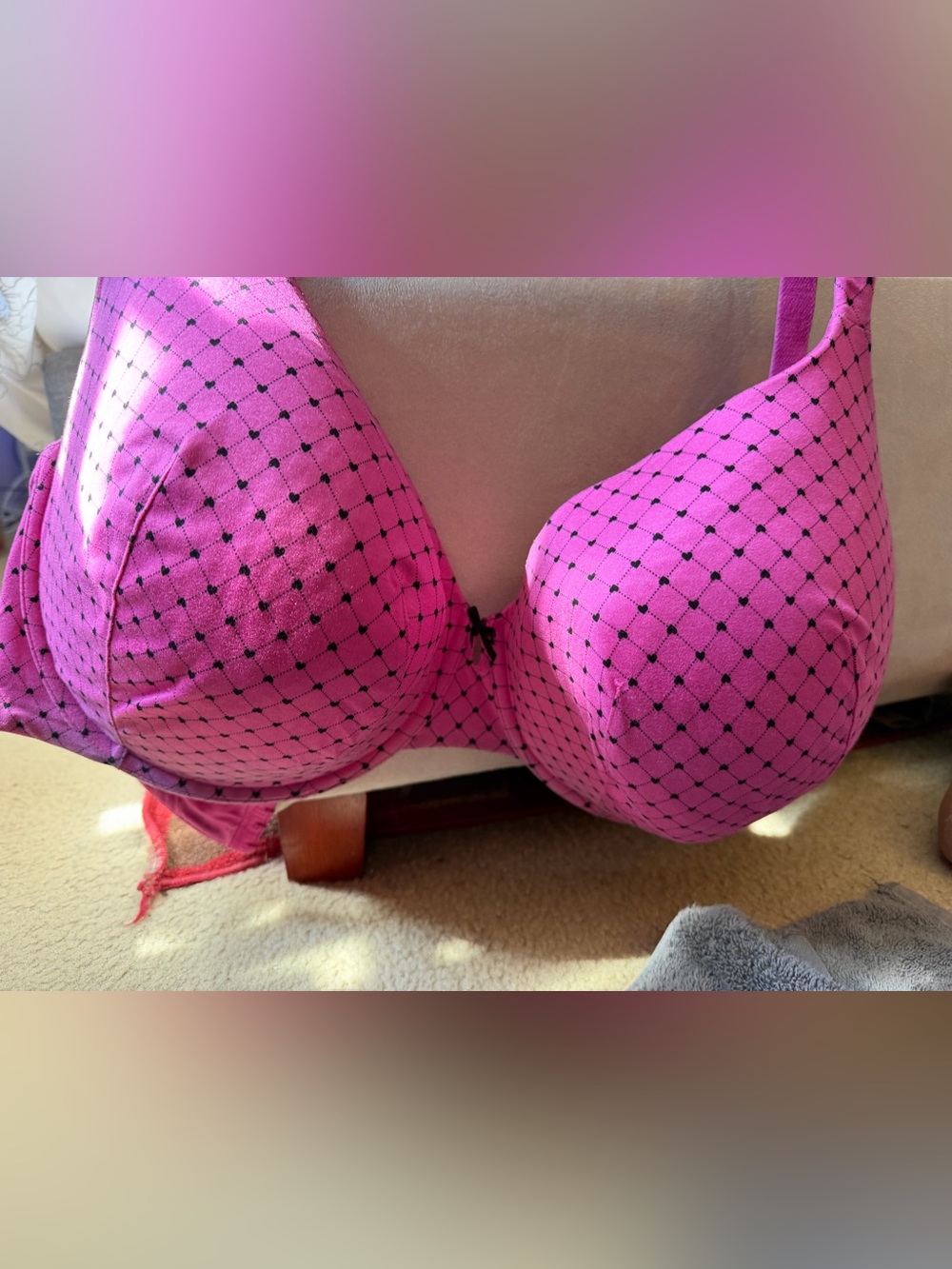 Cacique Hot Pink Polka Grid Bra